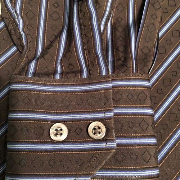 Bugatchi uomo Shirt Mens Large Blue Brown Striped Cotton Button Up Long Sleeve - Picture 4 of 10
